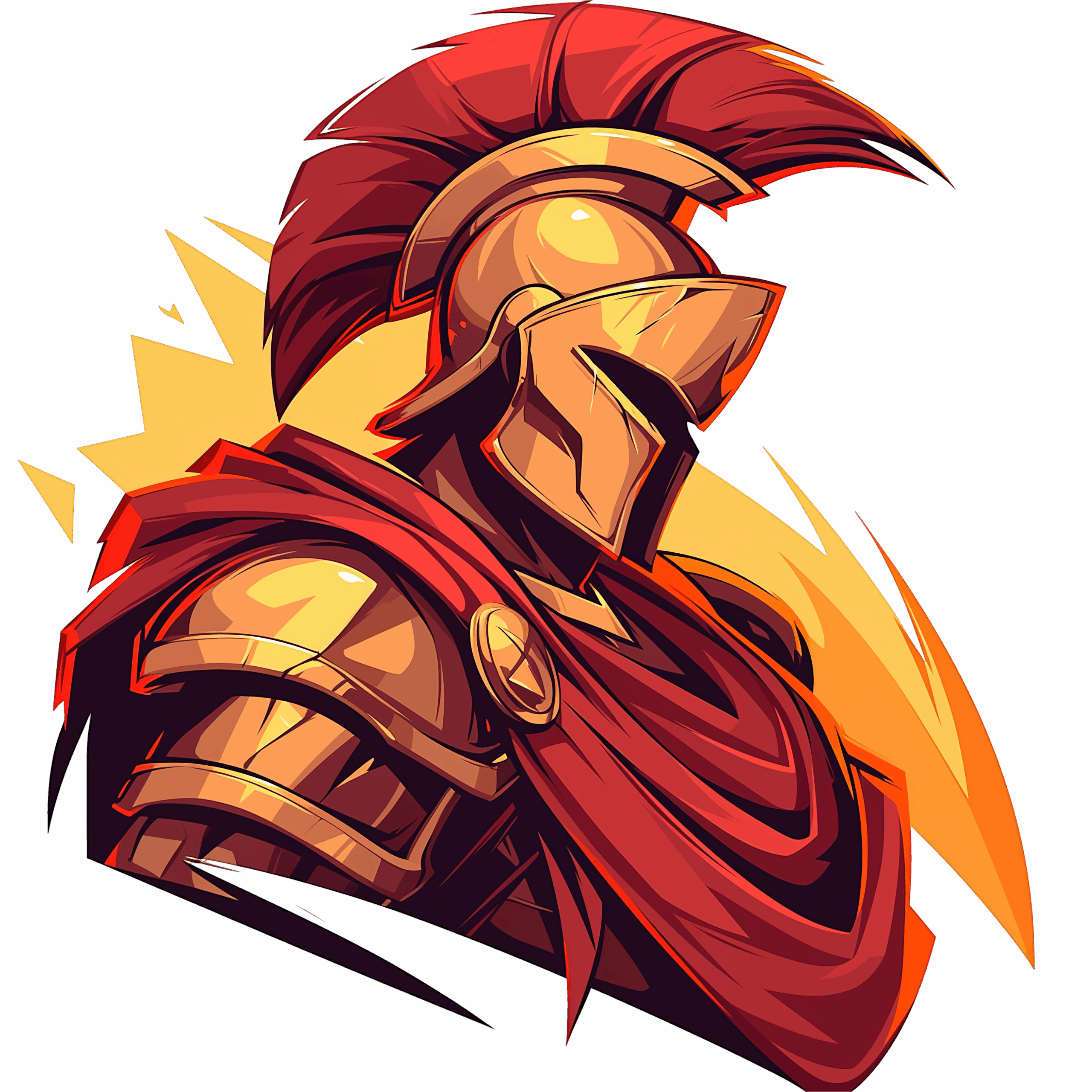 Illustration af en romersk kriger i røde og gyldne farver – et eksempel på farveteori og farvepsykologi, hvor rød signalerer styrke, passion og intensitet.