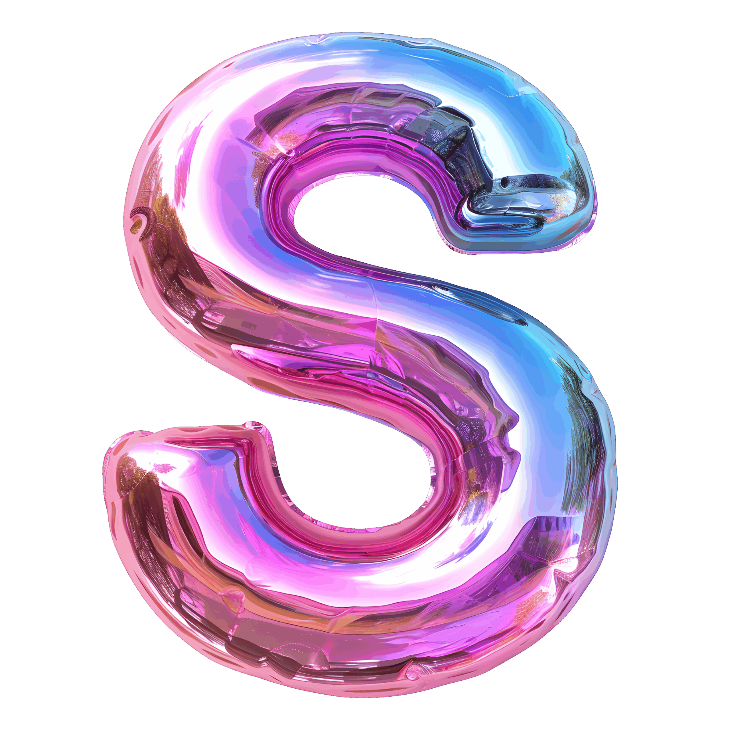 3D typografi-bogstav S i glansfuld skrifttype & Typografi – eksempel på moderne skrifttype design.