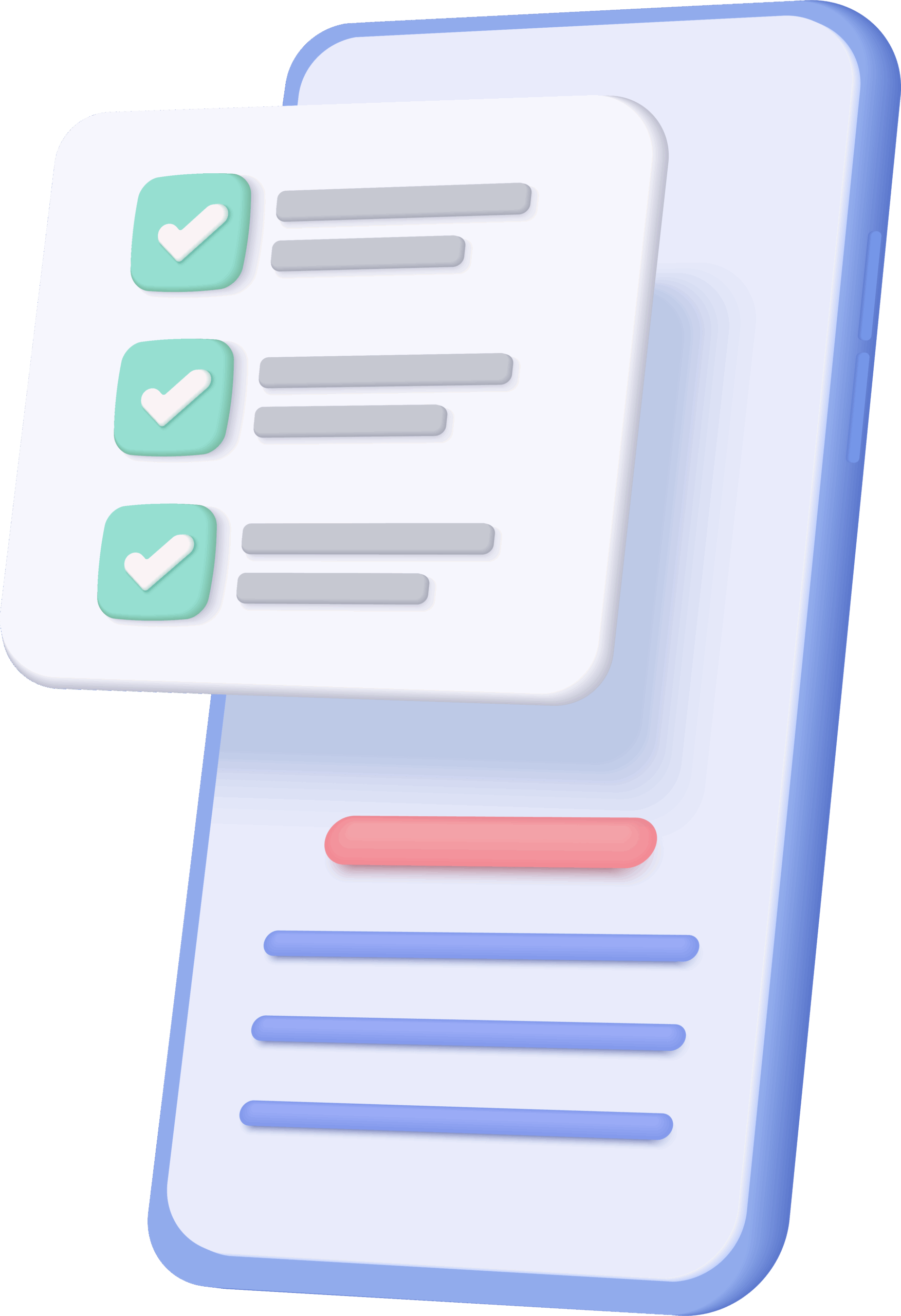 3D illustration af online spørgeskema på smartphone med tjeklister – digital survey og kvantitativ metode & undersøgelse.