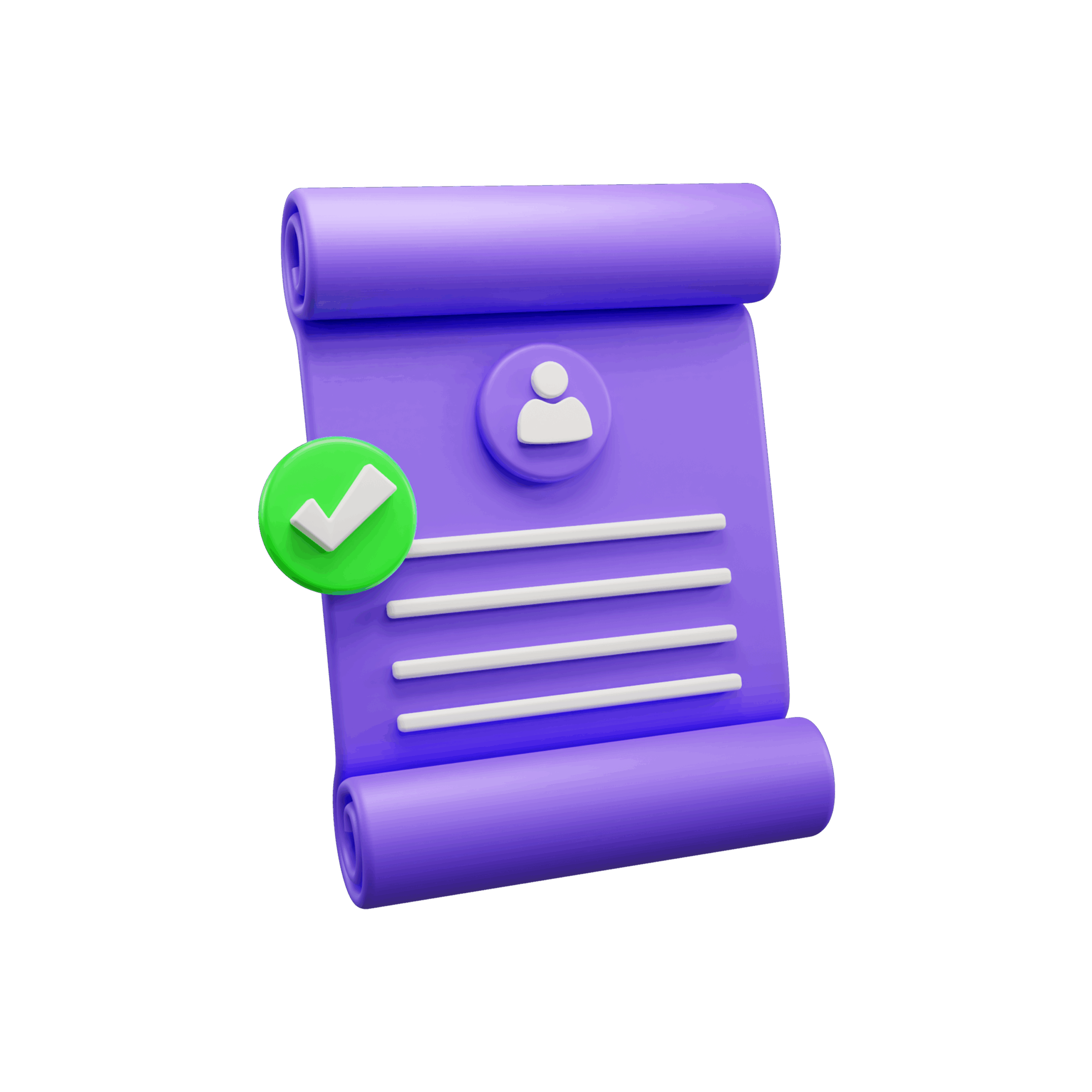 3D illustration af et dokument med checkmark – symbol på kvalitativ dataindsamling, analyse og validering af undersøgelse.