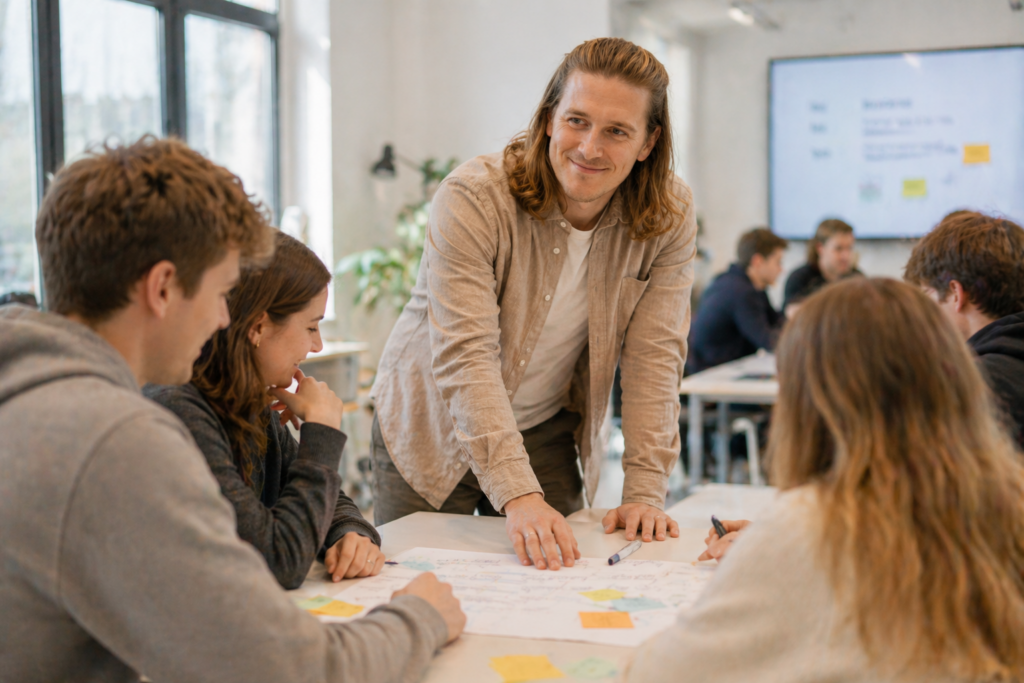 Mads Clausen faciliterer workshop for unge deltagere