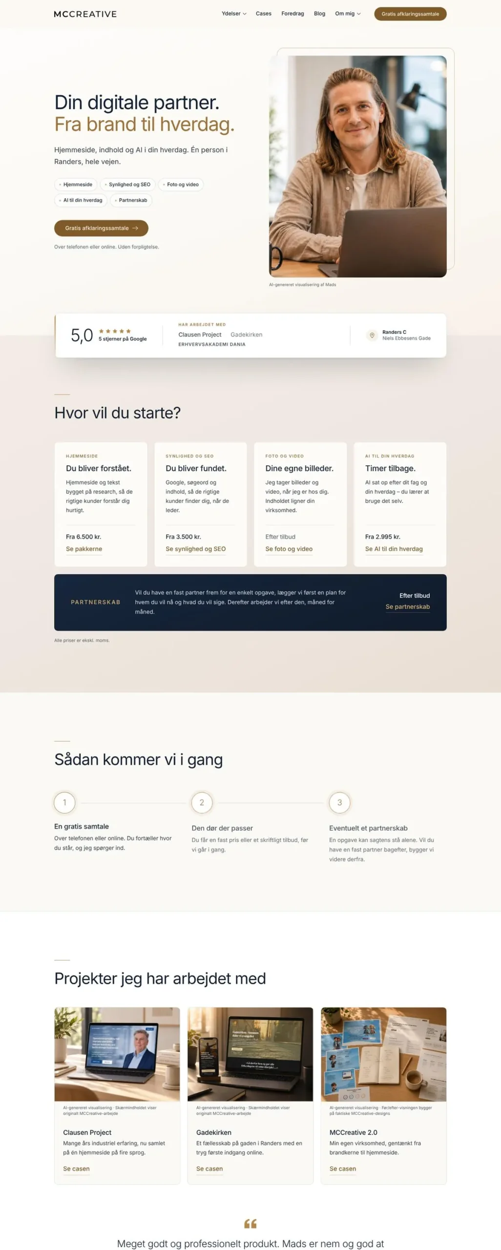 Skærmbillede af den nye forside på mccreative.dk