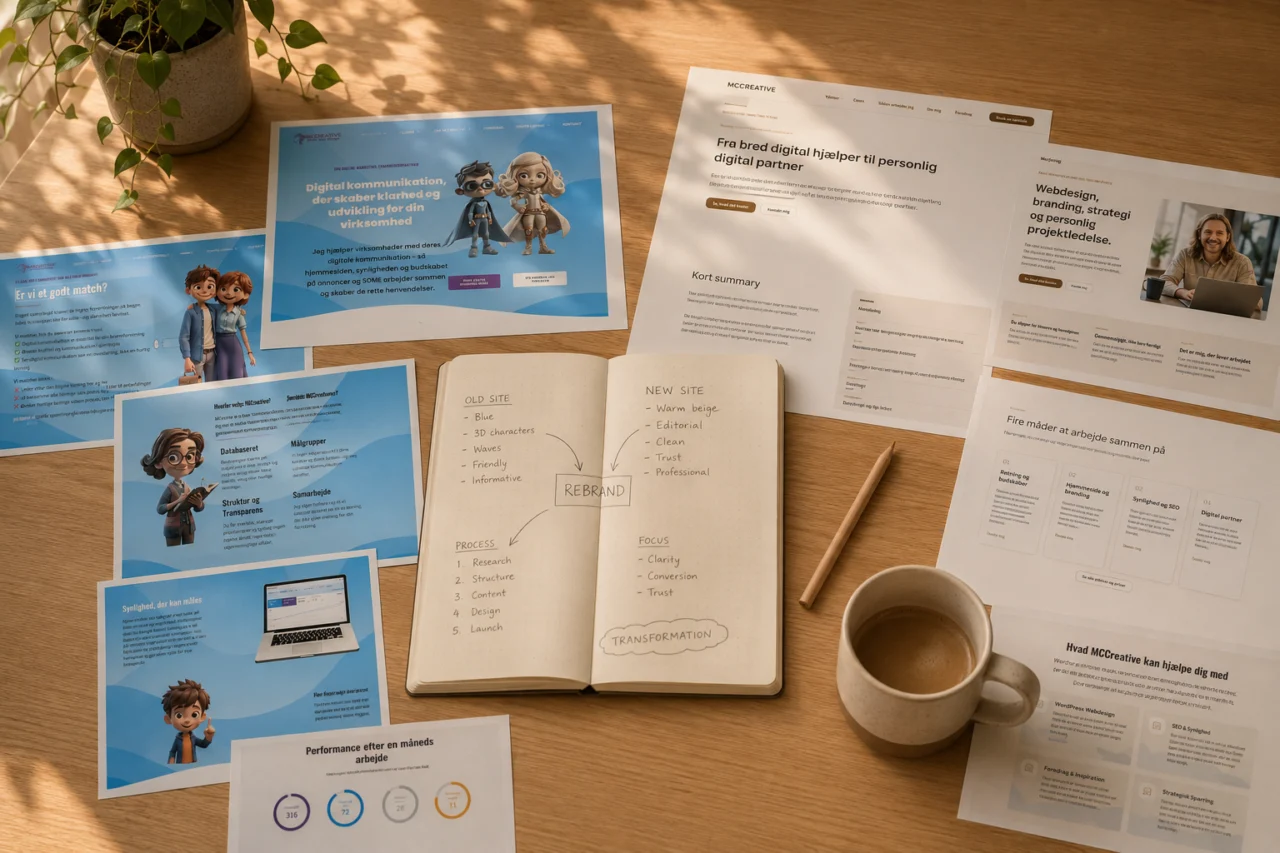 Rebranding af MCCreative: gamle og nye designs på bordet